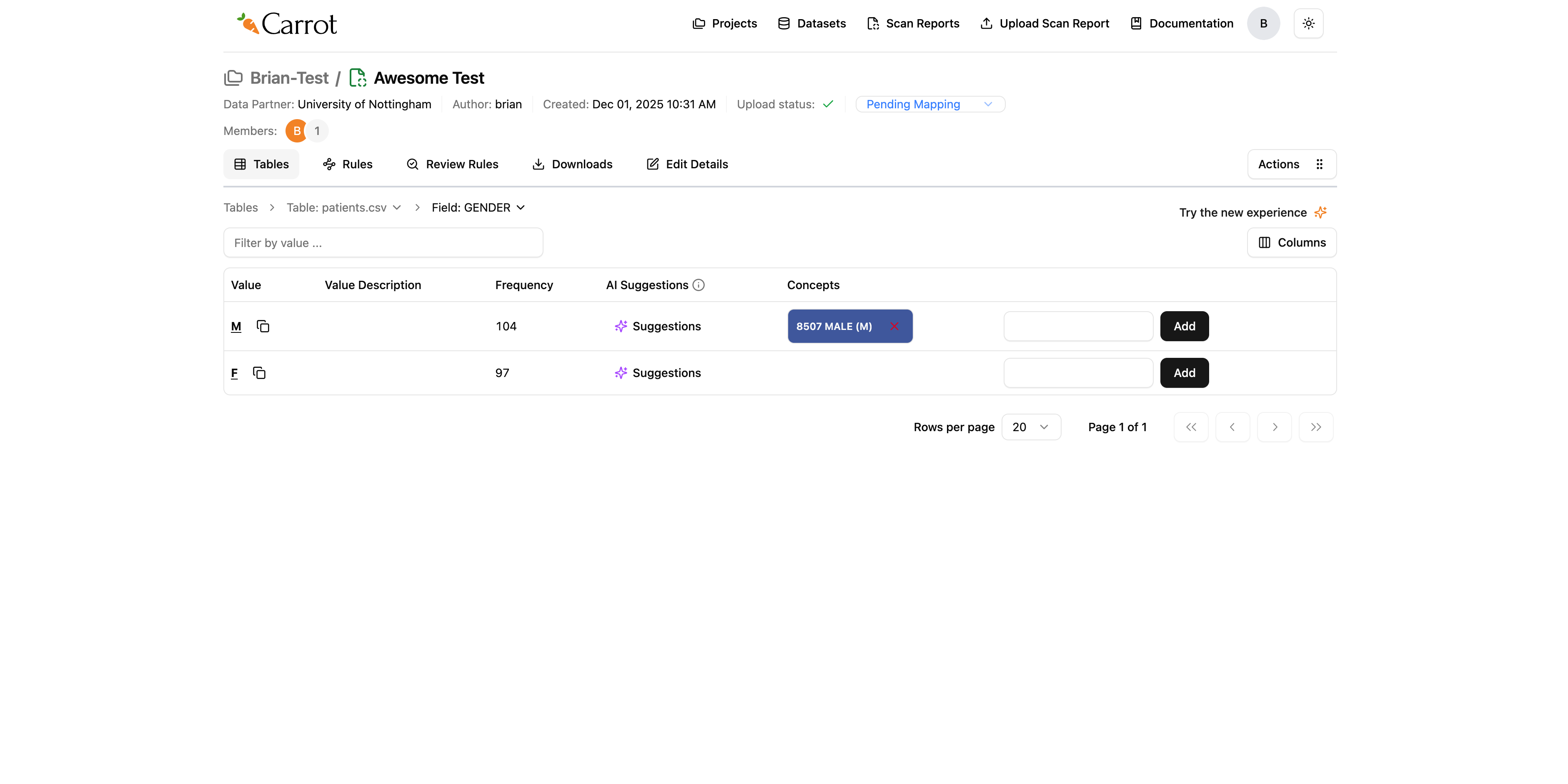 View mapped value from AI suggestions